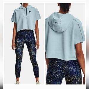 NWT Under Armour Womans  Project Rock   Blue Short Sleeve Hoodie Size XL